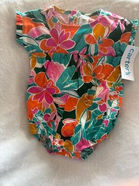 Carter's Floral Baby Girl Short-Sleeve Romper - Teal, Pink, Orange NWT